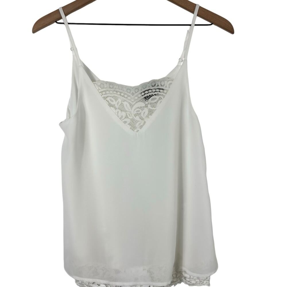 VICI SMALL WHITE SLEEVELESS LACE DETAIL BLOUSE WOMEN TANK WITH ADJUSTABLE STRAPS